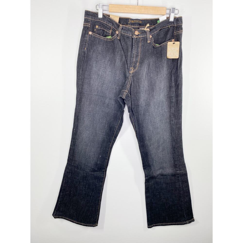 Jeanstar Women Y2K Low Rise Flare Jeans Size 12 NWT Festival Dark Wash Grunge